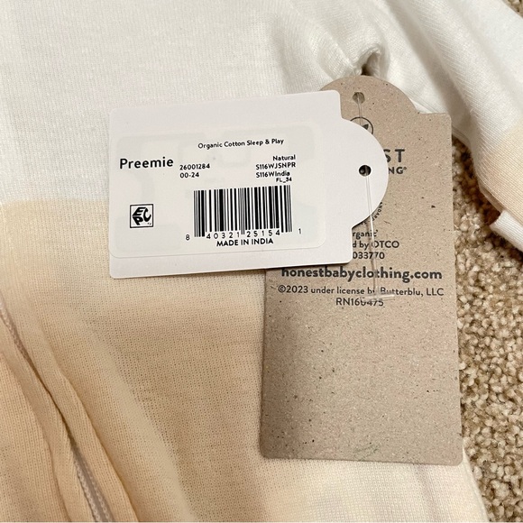 NWT Honest Baby Organic Cotton Sleep Play Preemie Stripes Neutral Unisex Boy - Picture 5 of 7